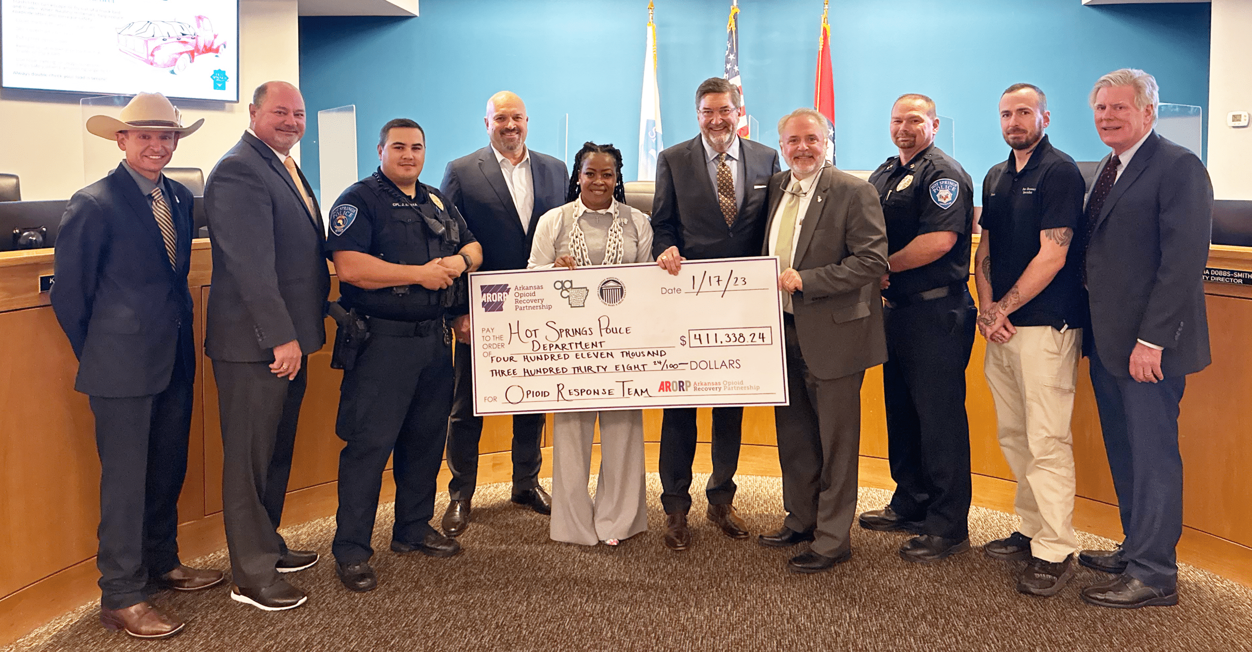 ARORP delivers Hot Springs Police Department a check. 